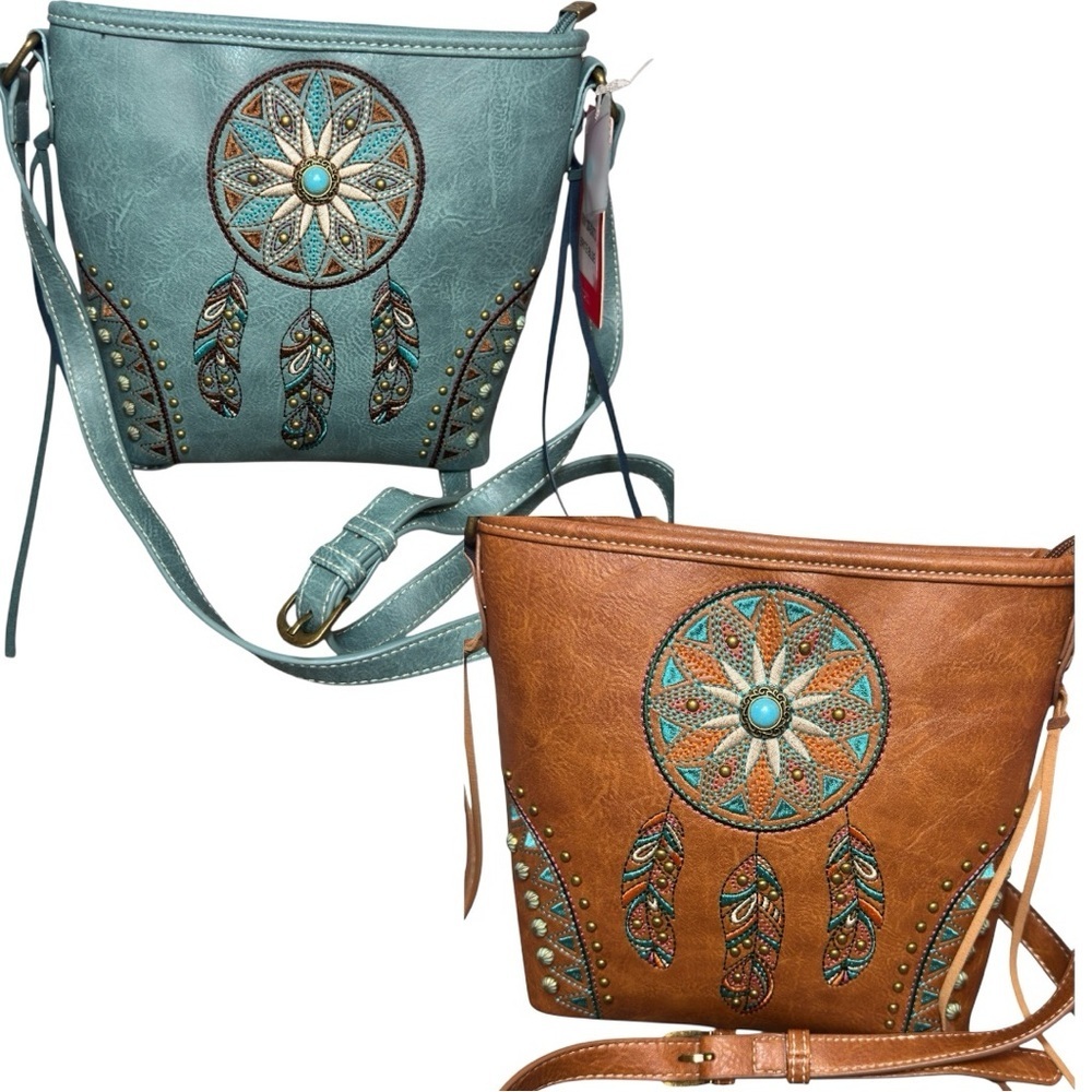 Montana West Brown and turquoise color Crossbody Bag with Medallion Design - Picture 1 of 8